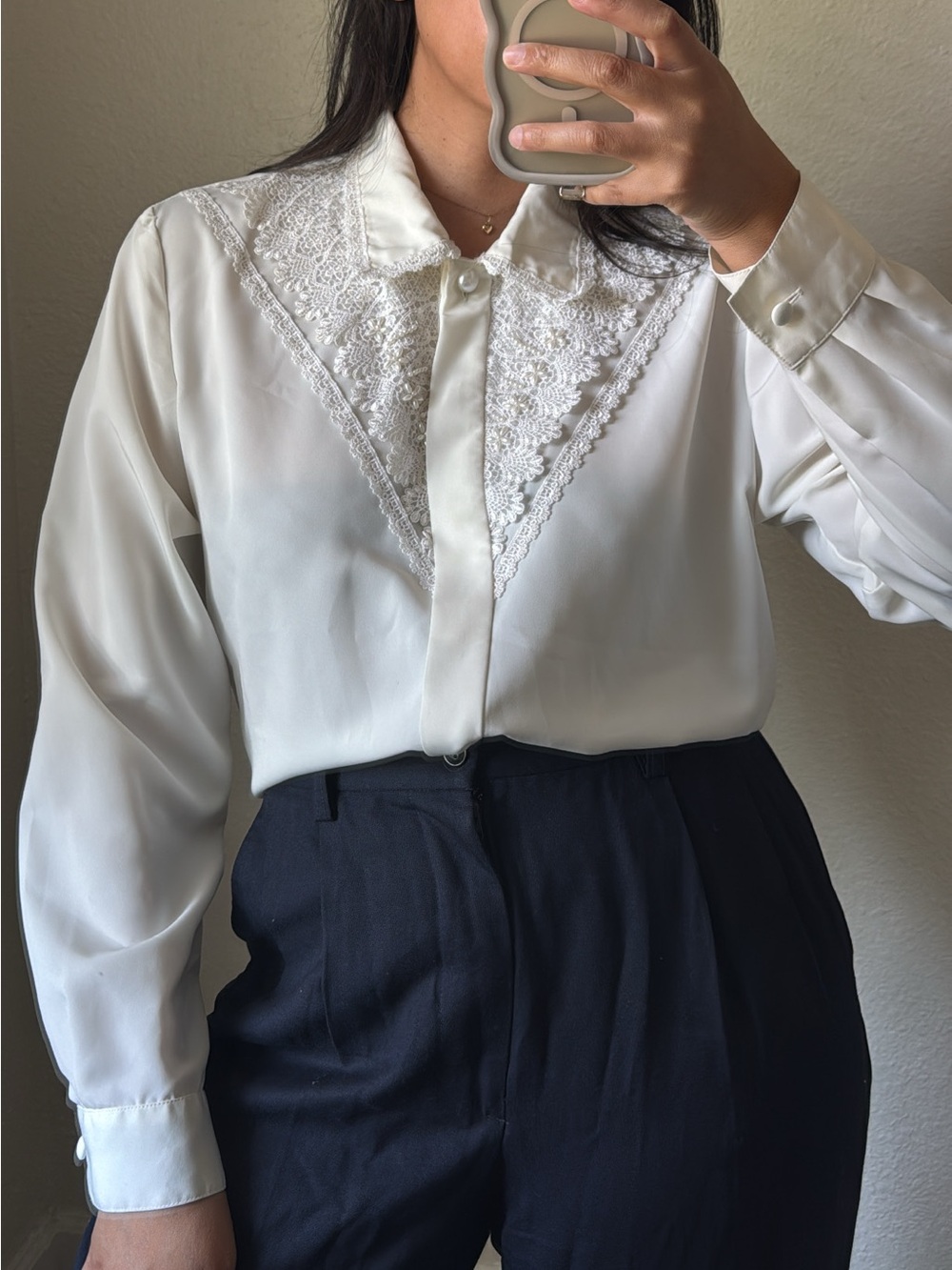 Vintage lace beaded collar blouse